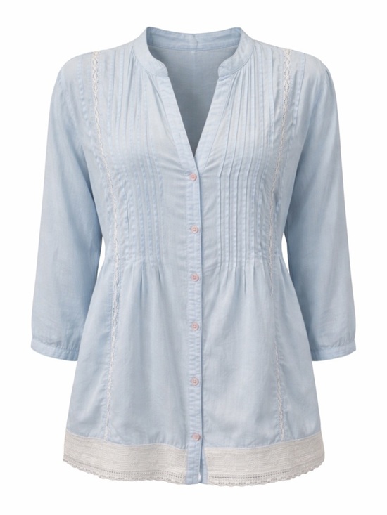 intro. Tops - Intro Light Blue Lace Trim Blouse Medium Boho Top